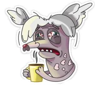 ☕ Desenho animado, Cansado, Sonolento, Exausto, Café, Animal, Personagem telegram sticker