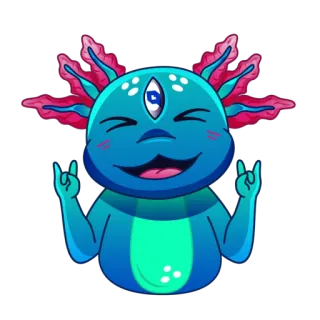 🤘 แอกโซลอตล์, สัตว์ประหลาด, มนุษย์ต่างดาว, การ์ตูน, สติกเกอร์, ตัวละคร telegram sticker