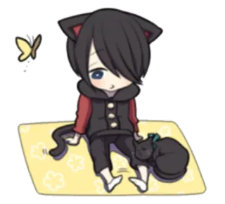 😔 кот, аниме, милый, котенок, чиби, бабочка whatsapp sticker