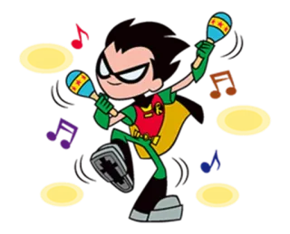 😢 Robin Teen Titans Go! cartoni animati, supereroe, musica, maracas, ballo telegram sticker