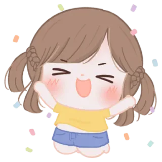 🧸 happy, cute, girl, cartoon, celebration whatsapp sticker
