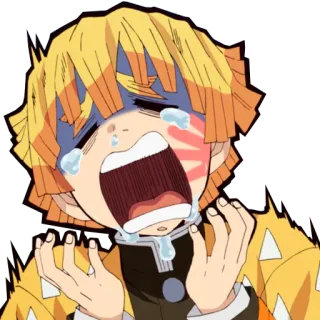 😱 Zenitsu Agatsuma Demon Slayer 애니메이션, 만화, 울음, 무서워, 귀멸의 칼날 telegram sticker