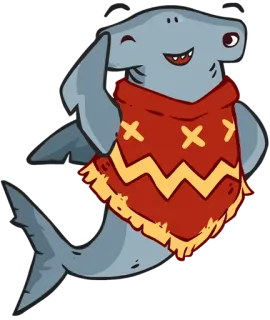 😉 hammerhead shark, cartoon, animal, sea creature, cute, cheerful, winking, poncho telegram sticker