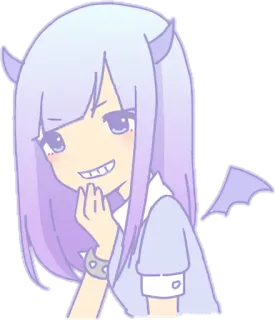 😈 Anime, Iblis, Kartun, Gadis, Lucu, Ungu, Tanduk, Sayap whatsapp sticker