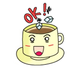 😄 ok! caffè, felice, zucchero, ok, bevanda, bevanda telegram sticker
