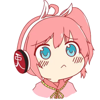 😕 天 Anime, Manga, Kawaii, Mignon, Casque, Cheveux Roses, Chibi, Dessin Animé whatsapp sticker