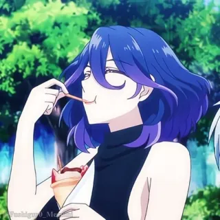 🤍 Anime, Frau, Eis, Figur, blaue Haare, Cartoon telegram sticker