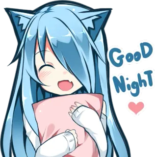 💤 Good Night bonne nuit, sommeil, animé, chat, mignon, kawaii, oreiller whatsapp sticker