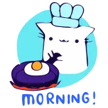 😌 Fry that egg! gato, chef, ovo, cozinhar, comida, desenho animado telegram sticker