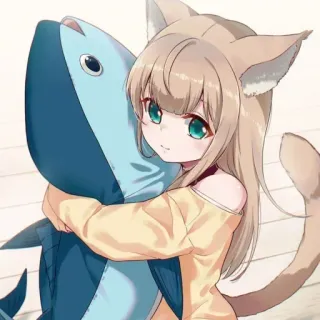🐾 Аниме, Девушка-кошка, Рыба, Милый, Каваи telegram sticker