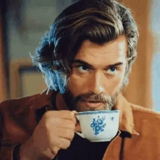 💱 homme, boire, tasse, portrait, barbu, beau telegram sticker