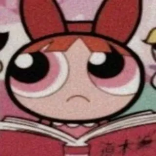 👀 Blossom Powerpuff Girls Мультфильм, Девочка, Читает, Розовый, Цветок telegram sticker