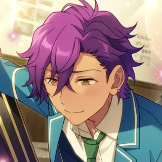 🥰 anime, personagem, cabelo roxo, sorriso, brinco, bonito whatsapp sticker