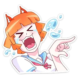😂 Anime, Dibujos animados, Lindo, Llorando, Señalando, Pelo naranja, Chica, Expresión telegram sticker