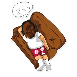 😴 ZZZ durmiendo, sofá, relajante, auriculares, dibujos animados, siesta, cansado whatsapp sticker