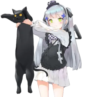 😺 Anime Mädchen, Schwarze Katze, Digitale Kunst, Illustration, Süß, Cartoon whatsapp sticker