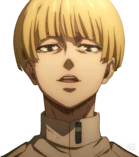 😏 Yelena Attack on Titan อนิเมะ, ผ่าพิภพไททัน, เยเลน่า, ตัวละคร, ผมบลอนด์, จริงจัง telegram sticker