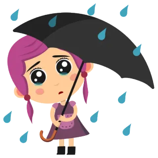 😭 traurig, weinen, Regenschirm, Regen, Mädchen, Cartoon telegram sticker