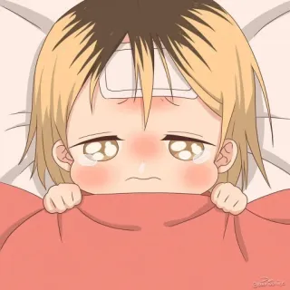 💘 Anime, Cartoni animati, Triste, Malato, Letto, Mal di testa, Pianto telegram sticker