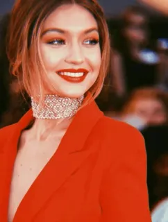 🍸 gigi hadid, mannequin, célébrité, costume rouge, mode, portrait, femme, blonde telegram sticker