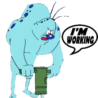 🛠 I'M WORKING cartoon, monster, working, construction, jackhammer whatsapp sticker