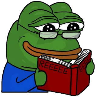 📕 Pepe the Frog REEEEEE Pepe the Frog, meme, reading, glasses, REEEE whatsapp sticker