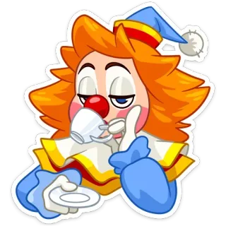 ☕️ clown, thé, endormi, dessin animé, personnage, tasse, paresseux whatsapp sticker