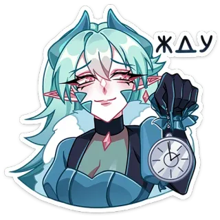 😑 Жду Anime, Attente, Horloge, Féminin, Dessin animé, Personnage telegram sticker