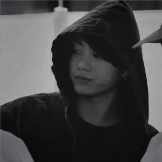 🕷 Jungkook Jungkook, BTS, K-pop, piosenkarz, portret, bluza z kapturem, czarno-biały telegram sticker