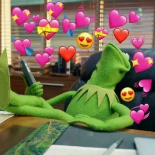 💚 Kermit kermit the frog, love, hearts, emojis, meme, relaxing, chill telegram sticker