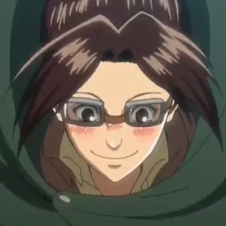 🌟 Hange Zoe Attack on Titan Hange Zoe, Ataque dos Titãs, Anime, Personagem, sorrindo, Cientista telegram sticker
