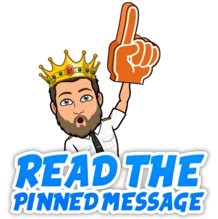 👍 READ THE PINNED MESSAGE Bitmoji, Krone, Lesen, Nachricht, Schaumstoffhand, Avatar telegram sticker