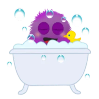 🛁 bagno, cartone animato, bolle, paperella di gomma, viola, vasca da bagno, carino telegram sticker