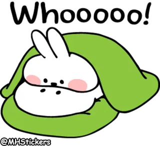 👀 Whoooo! conejo, dibujos animados, lindo, verde, feliz, emocionado whatsapp sticker