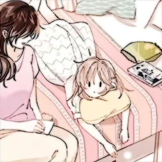 🍓 애니메이션, 귀여운, 소녀, 친구, 실내, 파스텔 telegram sticker