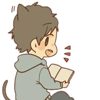 🐱 orecchie da gatto, ragazzo, leggere, kawaii, carino, cartone animato telegram sticker