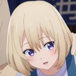 💛 Anime, Fille, Cheveux blonds, Yeux violets, Mignon, Dessin animé telegram sticker