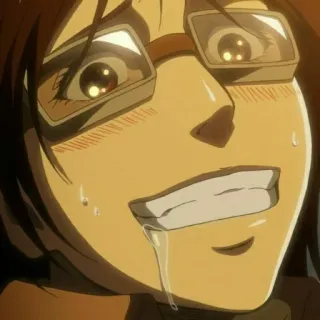 🦦 Hange Zoe Attack on Titan Anime, Personnage, Hange, Attaque des Titans, Sueur, Lunettes telegram sticker