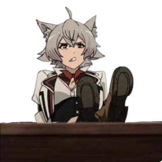 😤 Anime, Tai mèo, Thái độ, Ngồi, Bàn telegram sticker