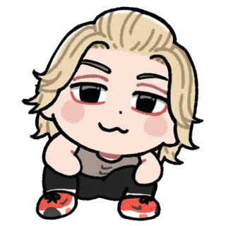 😏 kreskówka, chibi, blond włosy, słodki, kucający telegram sticker