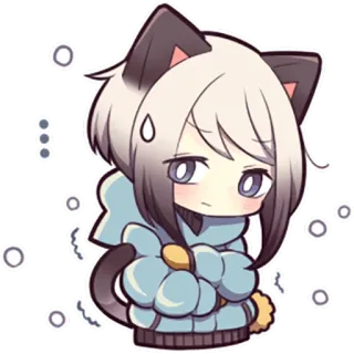 😥 chat, kawaii, mignon, animé, autocollant, chibi, triste, froid whatsapp sticker
