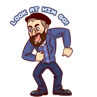 😝 LOOK AT HIM GO! cartoon, man, excited, beard, character, expression telegram sticker
