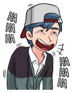 😆 HA HA HA ridere, piangere, cartoni animati, cappello, felice, emozione, gioia whatsapp sticker