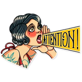 🗣 ATTENTION! attention, woman, shouting, retro, warning whatsapp sticker