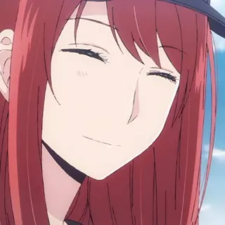 📍 anime, mujer, pelo rojo, sonriendo, retrato telegram sticker