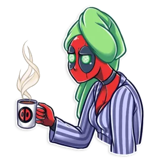 ☕️ Deadpool DP เดดพูล, กาแฟ, พักผ่อน, การ์ตูน, สติกเกอร์, น่ารัก, สปา, ชุดนอน telegram sticker