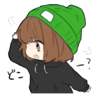 ❓ どこ Hoạt hình, Anime, Dễ thương, Câu hỏi, Bối rối, Cô gái, Mũ beanie telegram sticker