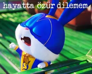 😏 hayatta özür dilemem 토끼, 파란색, 토끼, 만화, 애니메이션 whatsapp sticker
