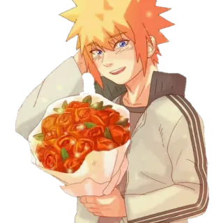 🌹 Minato Namikaze Naruto Anime, Rose, Fiori, Bouquet, Romantico, Sorridendo telegram sticker