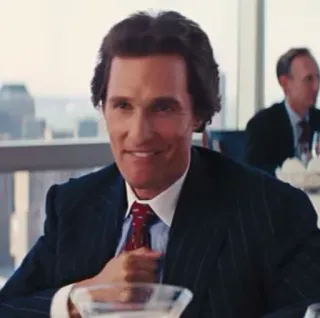 😁 Matthew McConaughey The Wolf of Wall Street business, man, movie, suit, smiling telegram sticker